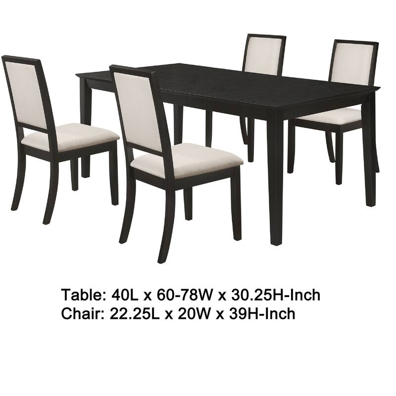 Lela 5pc Extendable Dining Table and 4 Chair Set, Black and Ivory