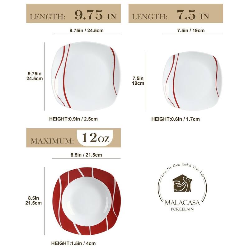 MALACASA Felisa Porcelain 18-Piece Plate Set (Service for 6)