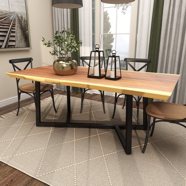 Wooden dining table black metal legs sales