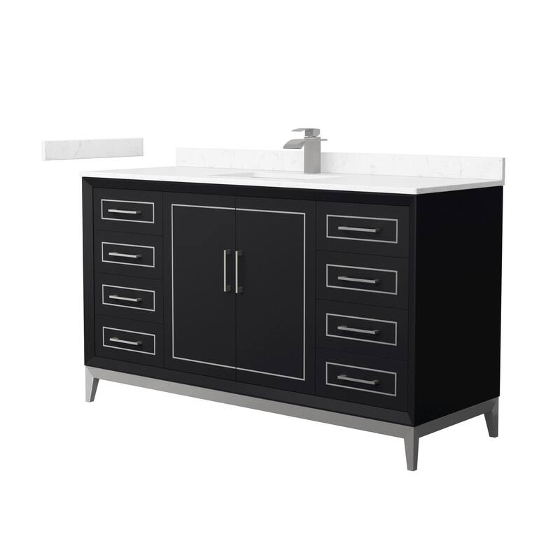 Wyndham Collection WCH515160S-VCA-UNSMXX Marlena 60" Free Standing - Black / Carrara Cultured Marble Top / Brushed - Anthracite Finish