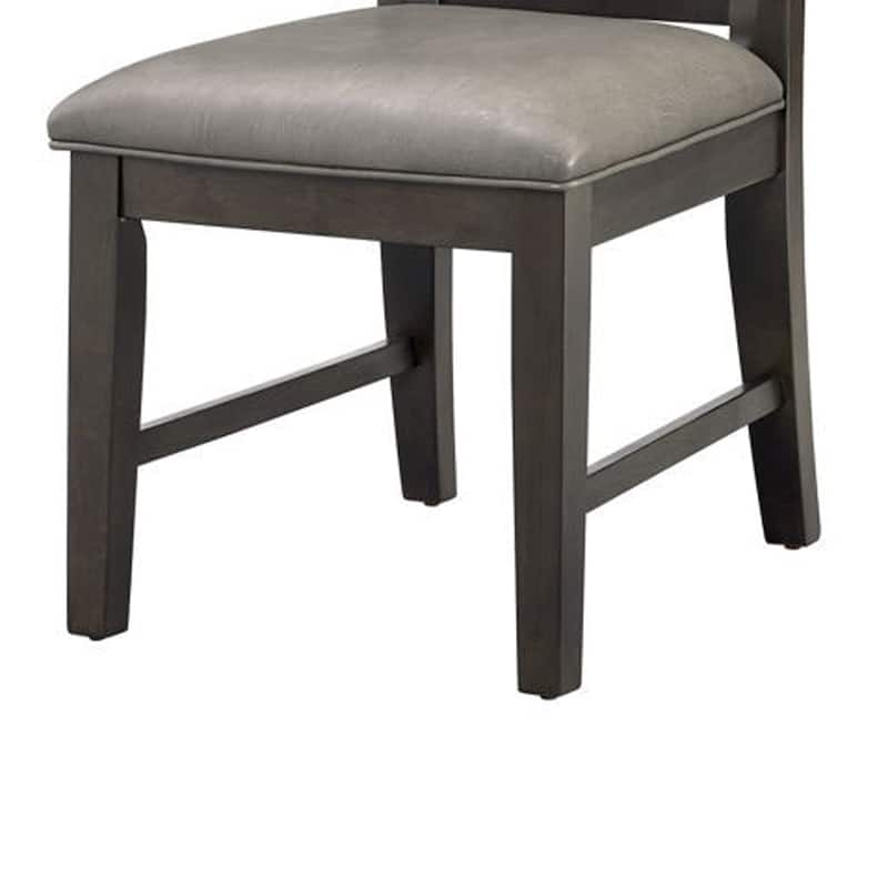 Jefy Side Dining Chair Set of 2, Gray Faux Leather, Espresso Brown Wood