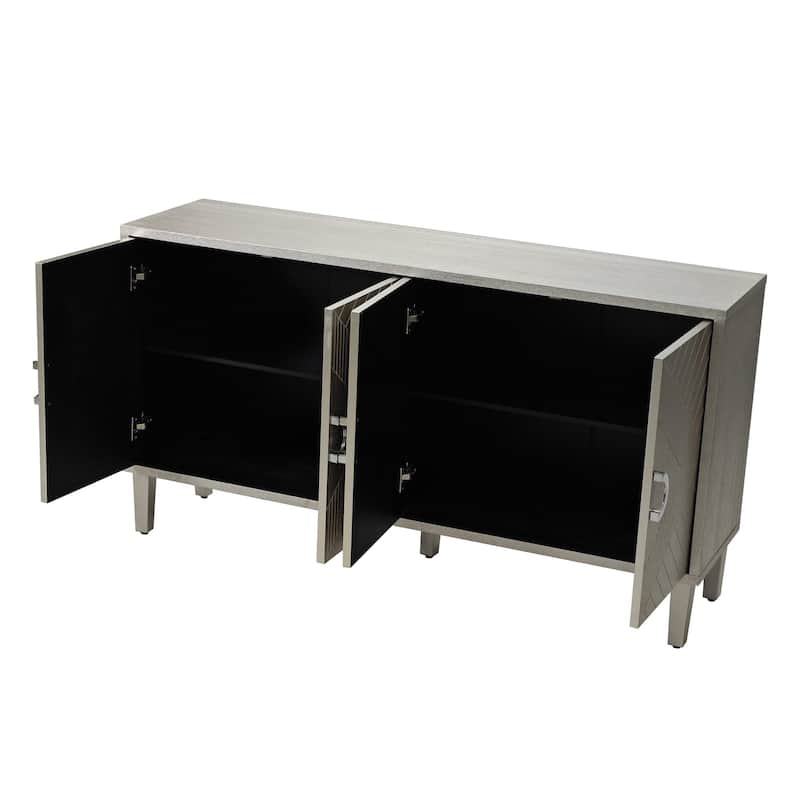 Stylish and Functional 4-Door Storage Cabinet with Pine Legs and MDF