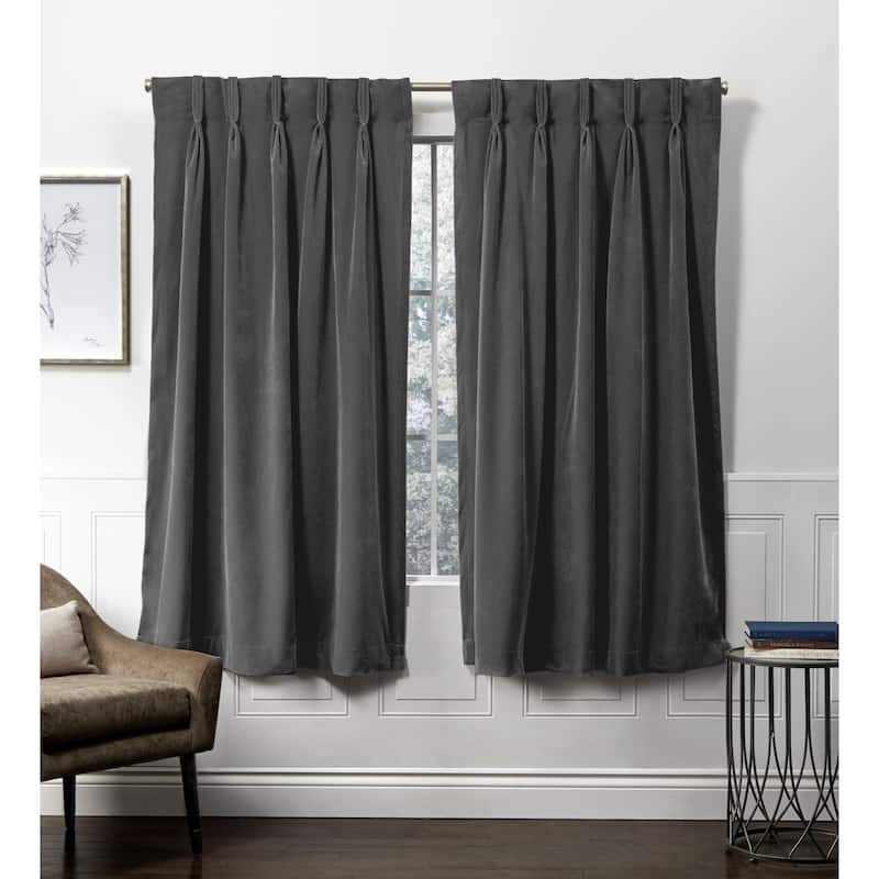 ATI Home Velvet Heavyweight Pinch Pleat Top Curtain Panel Pair - 27X63 - Soft Grey