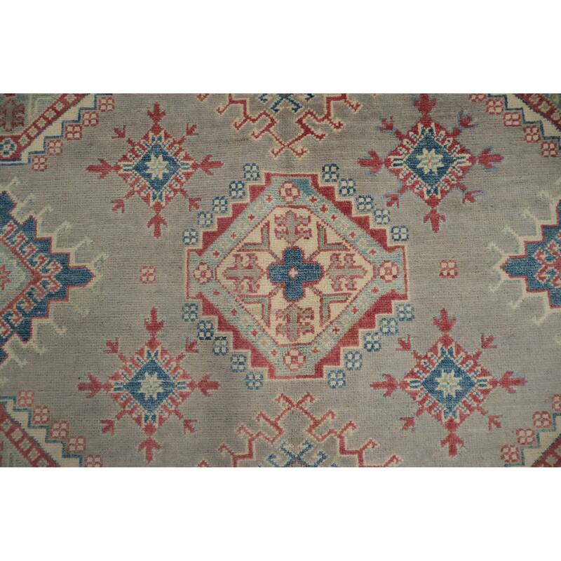 Hand Knotted Oriental 100% Wool Carpet Traditional Geometric Greys & Charcoal Kazak Area Rug - 9' 9'' X 8' 3''