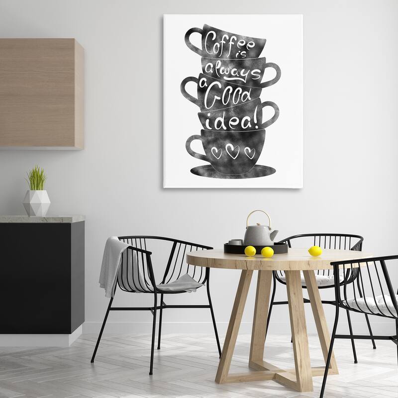 Stupell Coffee Mugs Stacked & Phrase Canvas Wall Art Design By Marcus Prime