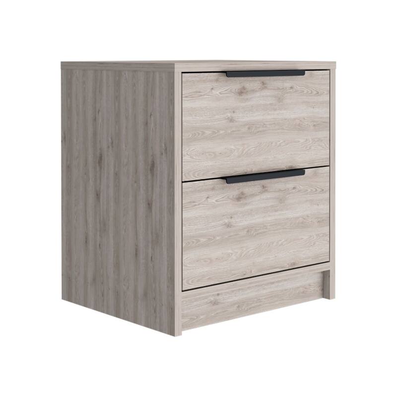 Bedroom Nightstand Two Drawers Metal Handle Smokey Oak