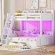 preview thumbnail 1 of 24, Twin over Full Bunk Bed with Storage Shelves, LED Light and a Drawer, Solid Wood Bunk Bedframe with USB Charging Station White