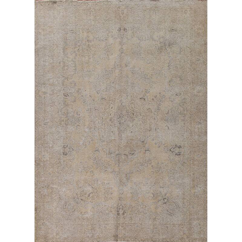 Muted Distressed Tabriz Persian Vintage Rug Hand-knotted Wool Carpet - 9'2"x 12'7"