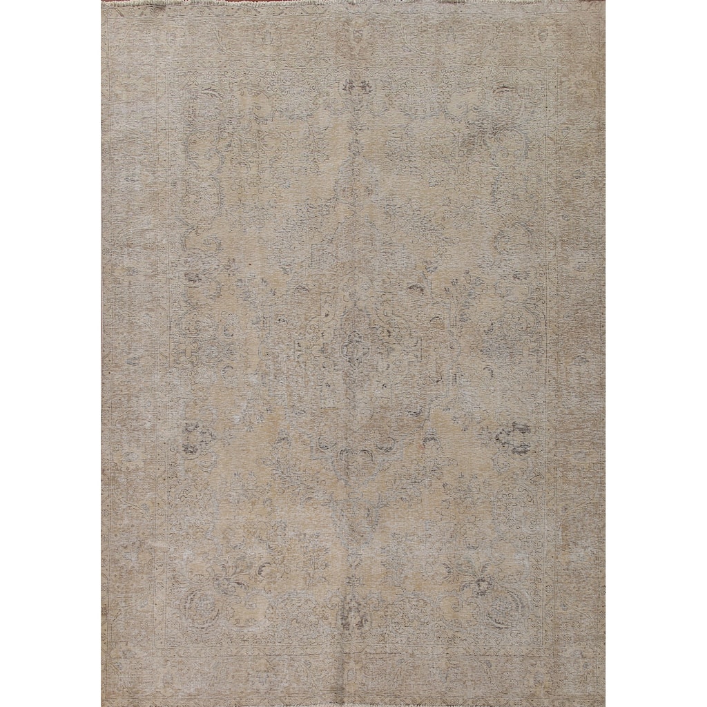 Muted Distressed Tabriz Persian Vintage Rug Hand-knotted Wool Carpet - 9'2"x 12'7"
