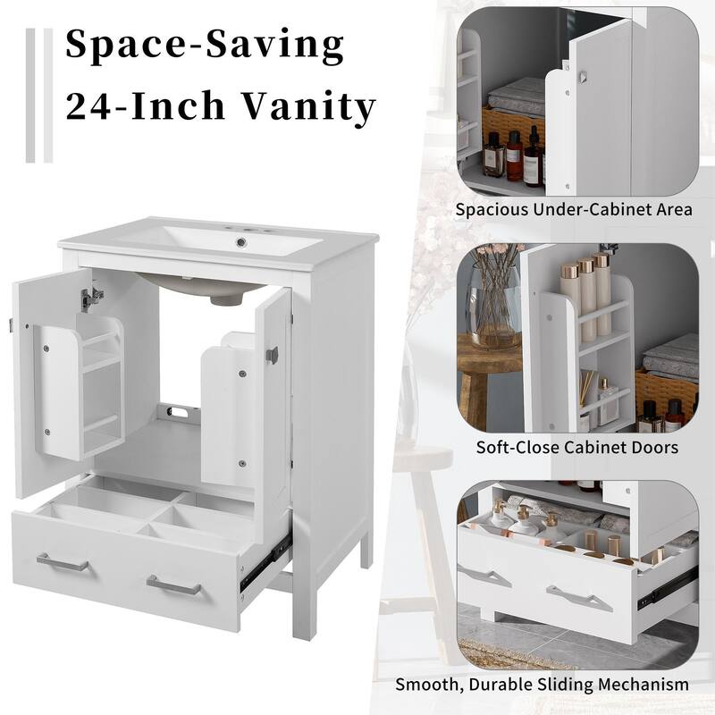 48'' Bathroom Vanity with Ceramic Sink, 4 Soft-Close Doors, 2 Drawers, Adjustable Shelf, Solid Wood Frame & Storage Cabinet
