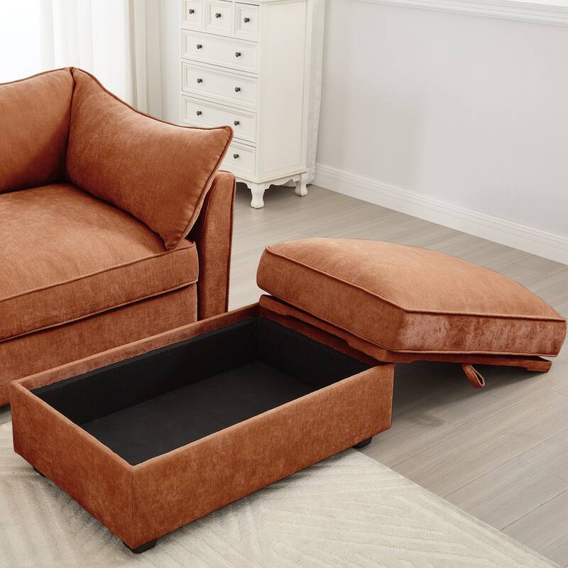Modern Chenille Sectional Sofa Couch with Hidden Storage & 2 Ottoman