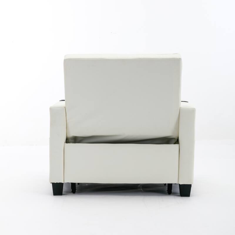 Faux Leather Convertible Sofa Bed with USB Ports