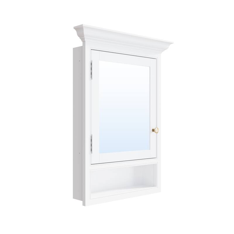 24"W x 32"H Recessed Wall-Mounted Solid Wood Medicine Cabinet with Adjustable Glass Shelves and Bottom Storage Shelf