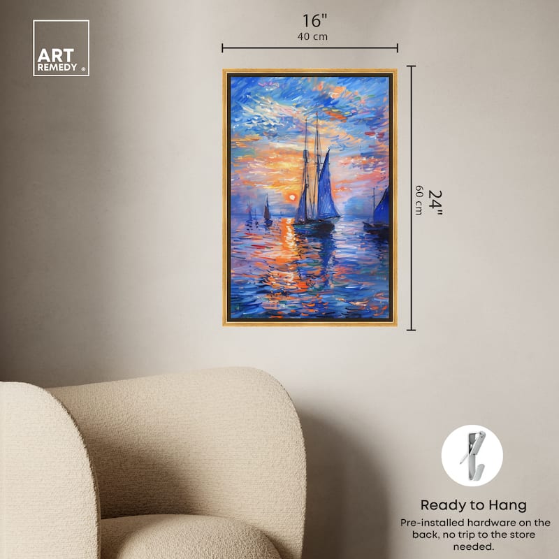 Art Remedy Night Sea Breeze Framed Sailing 1 Piece Canvas Wall Art