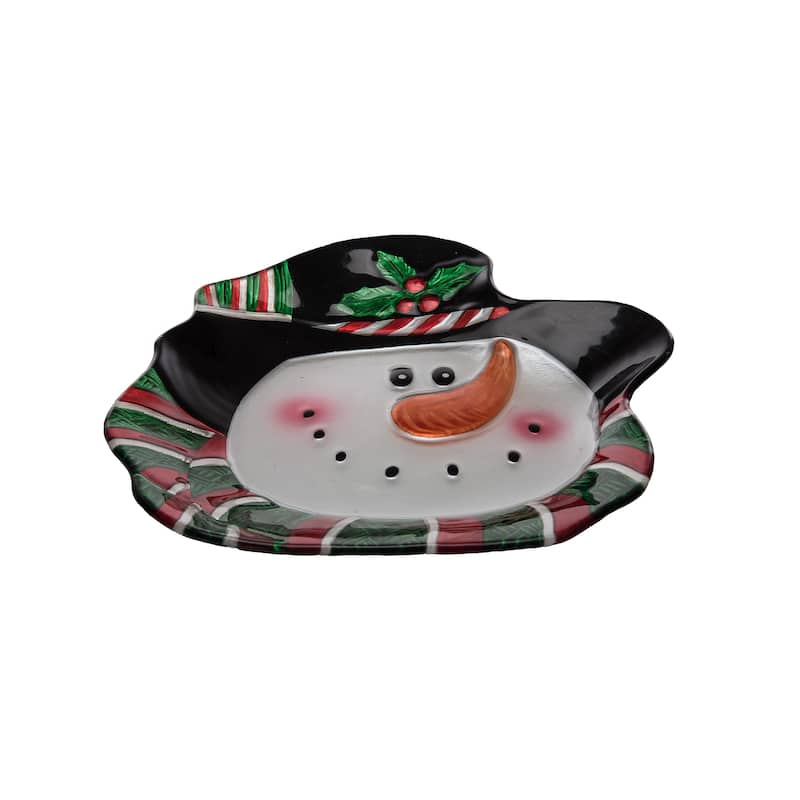 Transpac Glass 12 in. Holiday Snowman Platter