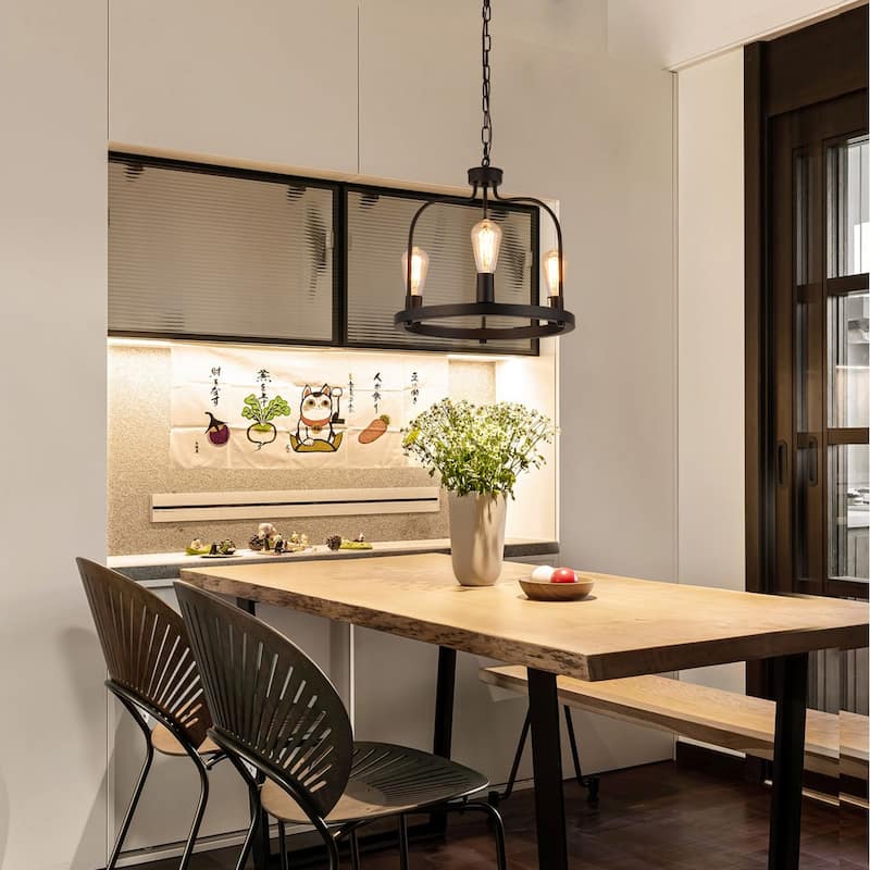 Anmytek Dining Room Light Fixture Industrial Kitchan Island Pendant 3 Lights Black Chandelier for Foyer Entryway