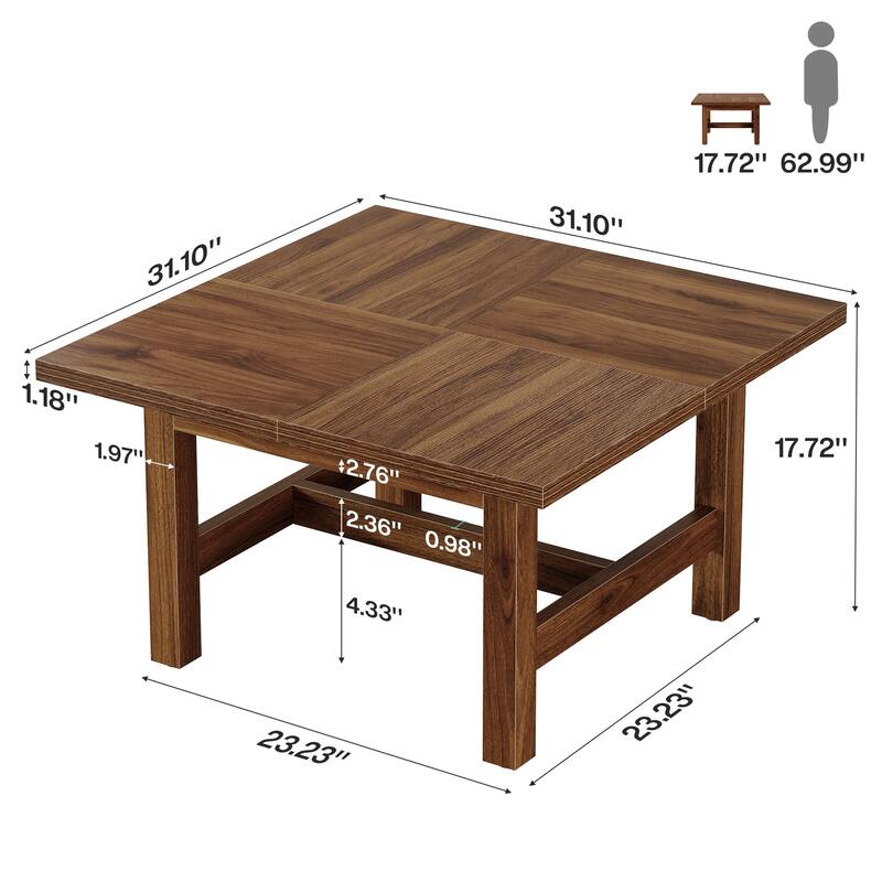 Square Wood Coffee Table for Living Room, 31" Farmhouse Center Table