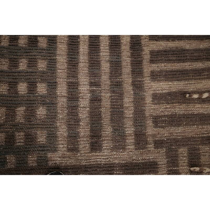 Brown Moroccan Modern Area Rug Hand-Knotted Wool Carpet - 7'9"x 10'8"