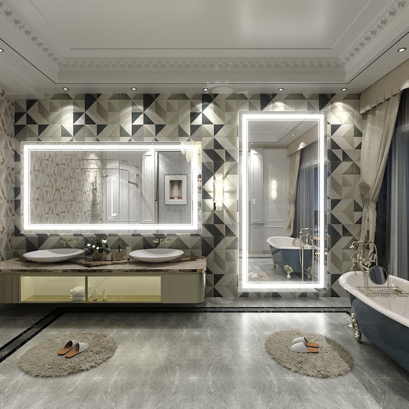 KIOTEE Frameless Front lit LED Lighted Anti-Fog Tempered Glass Bathroom Vanity Mirror with ETL and 3-Year Warranty