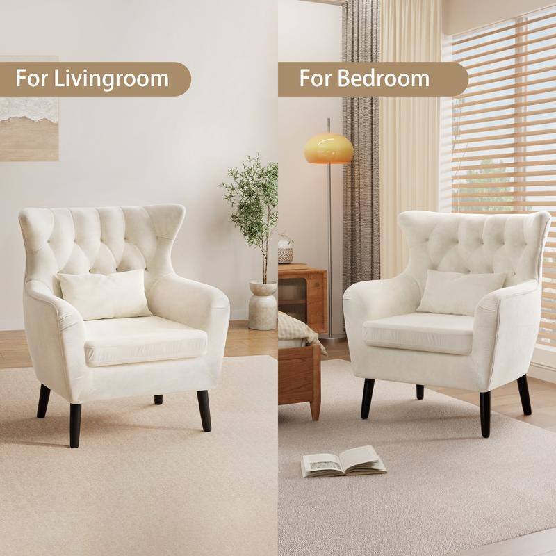 Velvet Metal Legs Tuft Loveseat Two Accent Chairs