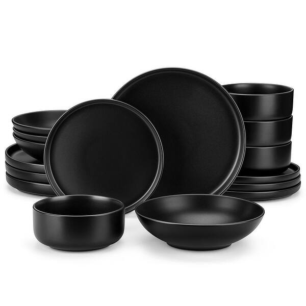vancasso PLAYA Kiln Change Glaze 16-Piece Dinner Sets Service for 4 - Matte Glaze Black