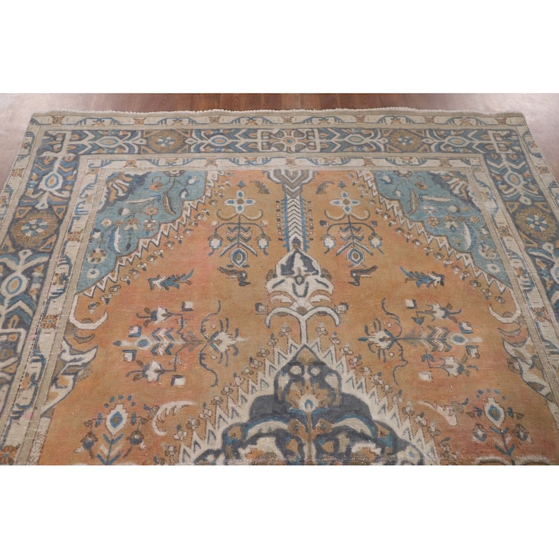 Geometric Tabriz Persian Vintage Area Rug Hand-Knotted Wool Carpet - 6'4"x 8'2"