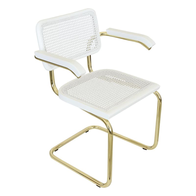 Breuer Chair Company Marcel Breuer Cesca Cane Cantilever Armchair Arm Chair w/ Brass Steel Frame (Various Wood & Cane Colors)