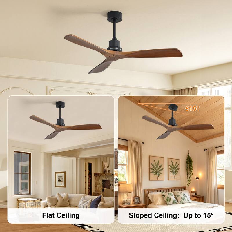 Sofucor 48/52 Inch Ceiling Fan with Light, Solid Wood Blades for Living Room, Bedroom,Smart Optional