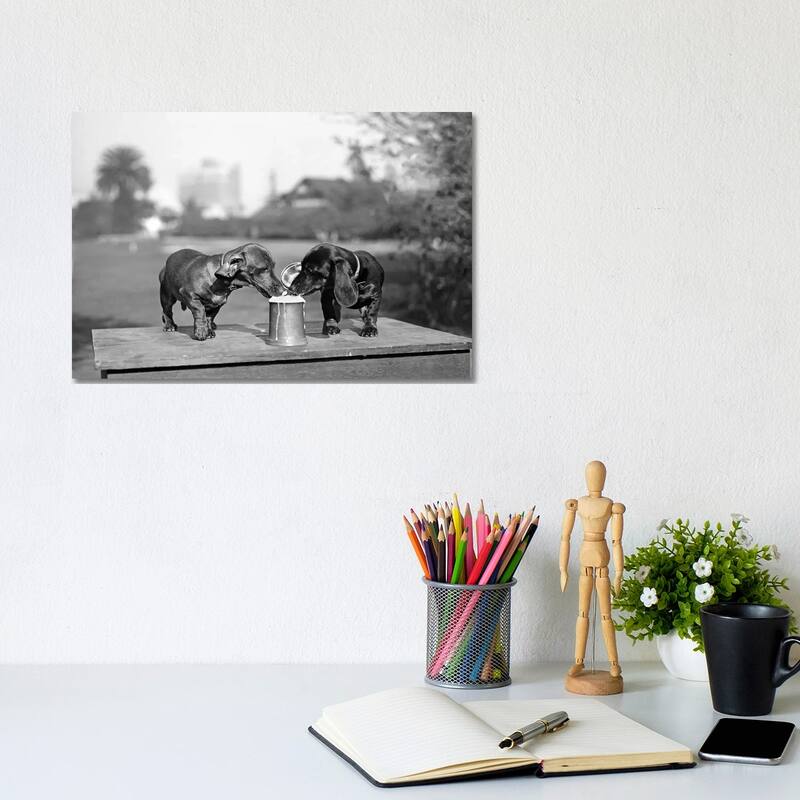 iCanvas "1890s Two Dachshund Puppies Lapping Beer From Stein" by Vintage Images Canvas Print - 8x12x0.75