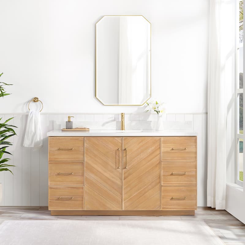 Karachi Bath Vanity with White Grain Stone Top, no Mirror
