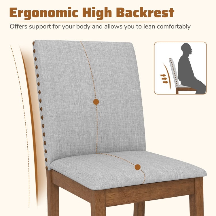 Ash Grey and Walnut Rubber Wood Dining Chairs with Nail head Trim, Linen Fabric - 23" x 19" x 36"
