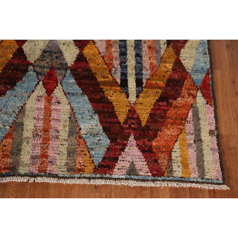 Geometric Moroccan Oriental Rug Hand-Knotted Wool Carpet - 5'3" x 6'5"