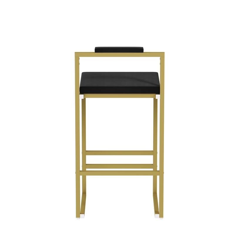 Modern Velvet Counter Height Bar Stools with Low Backrest Set of 2 Upholstered Dining Stools for Kitchen Island (Gold & Black)