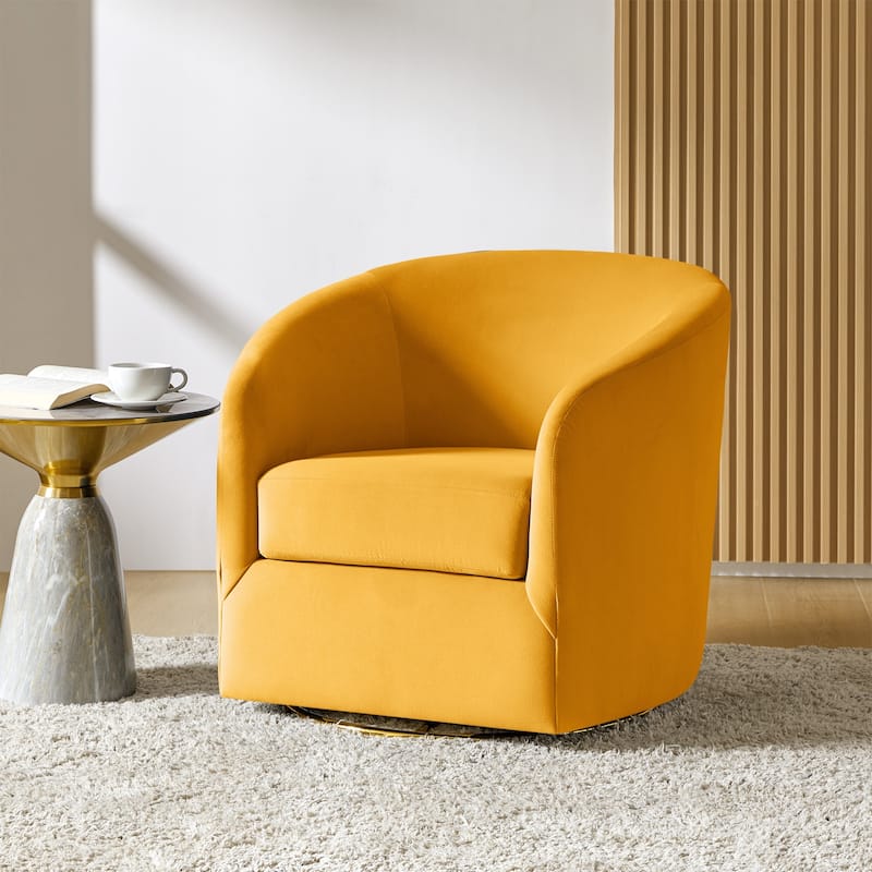 Eleuterio Modern Velvet Curved Swivel Accent Barrel Chair with Metal Base by HULALA HOME