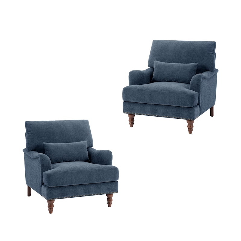 Set of 2 Mid Century Chenille Upholstered Accent Chairs
