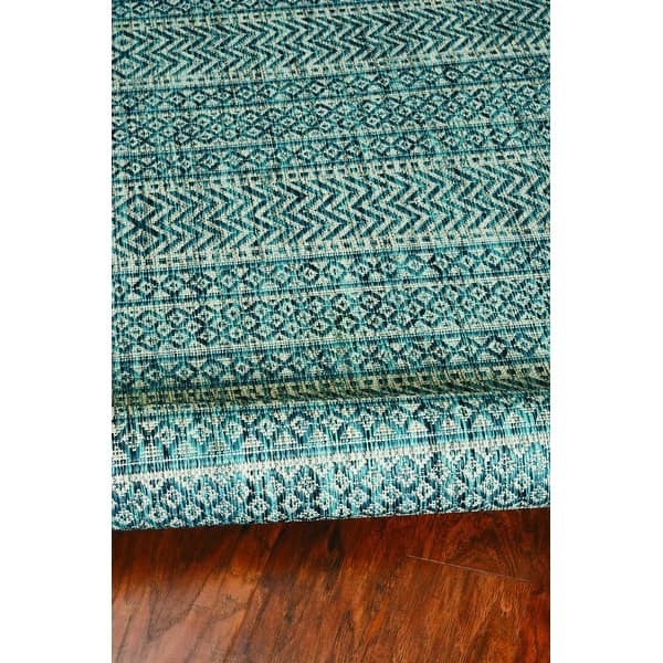 5'X7' Teal Machine Woven Uv Treated Tribal Indoor Outdoor Area Rug 5'X7' Teal Machine Woven Uv Treated Tribal Indoor Outdoor Area Rug