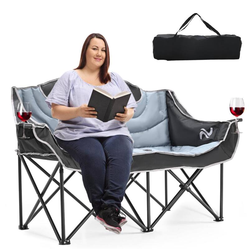 DoCred Double Camping Chair, Fully Padded Folding Camping Duo Chair - Black