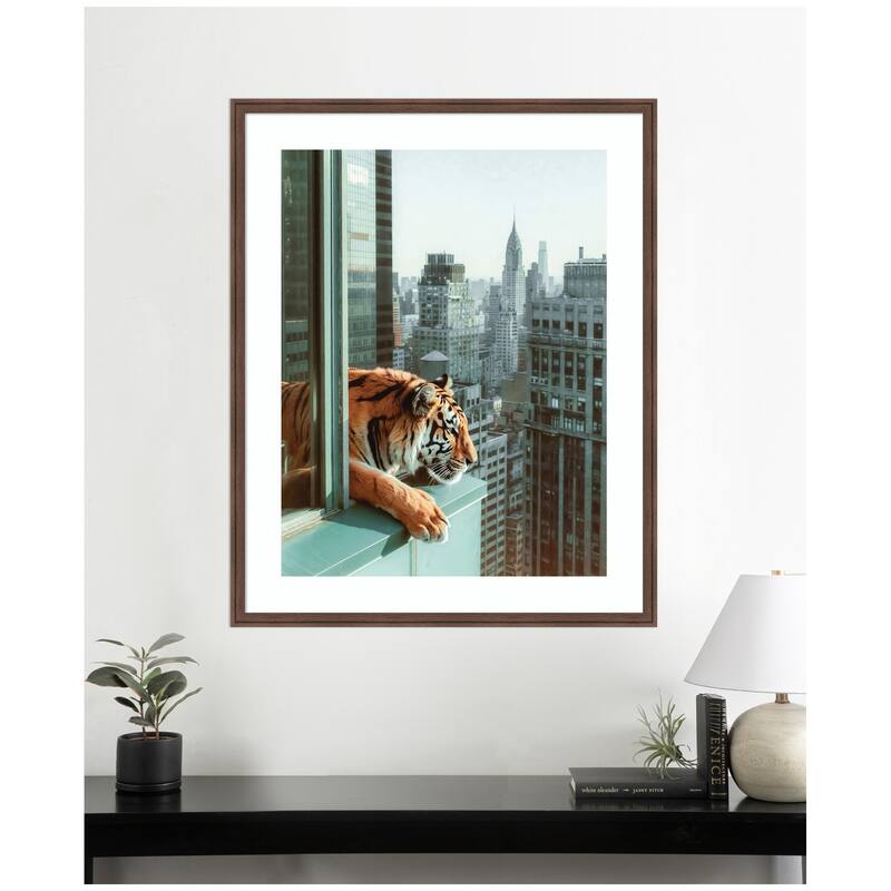 Kate and Laurel Framed Art Urban Tiger Overlooking Manhattan by Michael Schauer