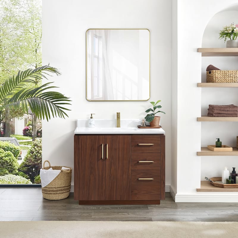 San Single Bath Vanity with Composite Stone Top and Mirror