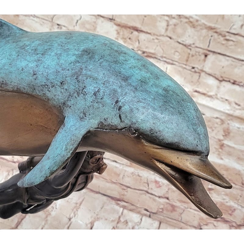 Scuba Diver Imitative Dolphin Real Bronze Sculpture Statue Original Numbered Art By Marius
