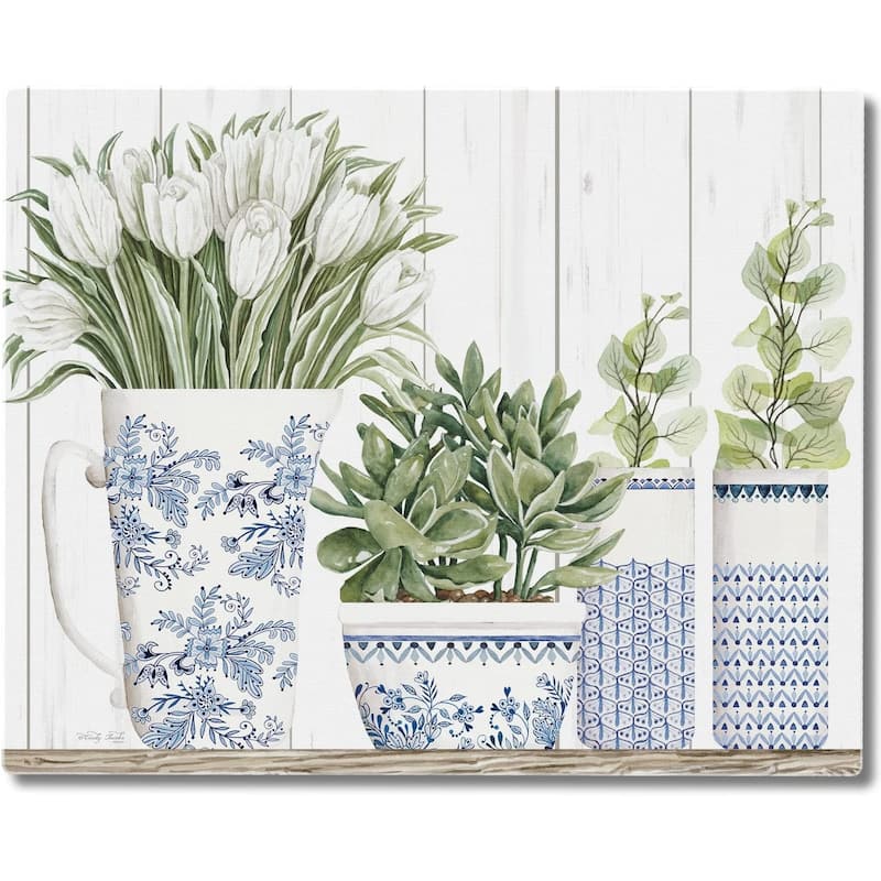 Blue & White Pottery 3mm Heat Tolerant Tempered Glass Cutting Board 15” x 12” Manufactured in the USA Dishwasher Safe - Multi