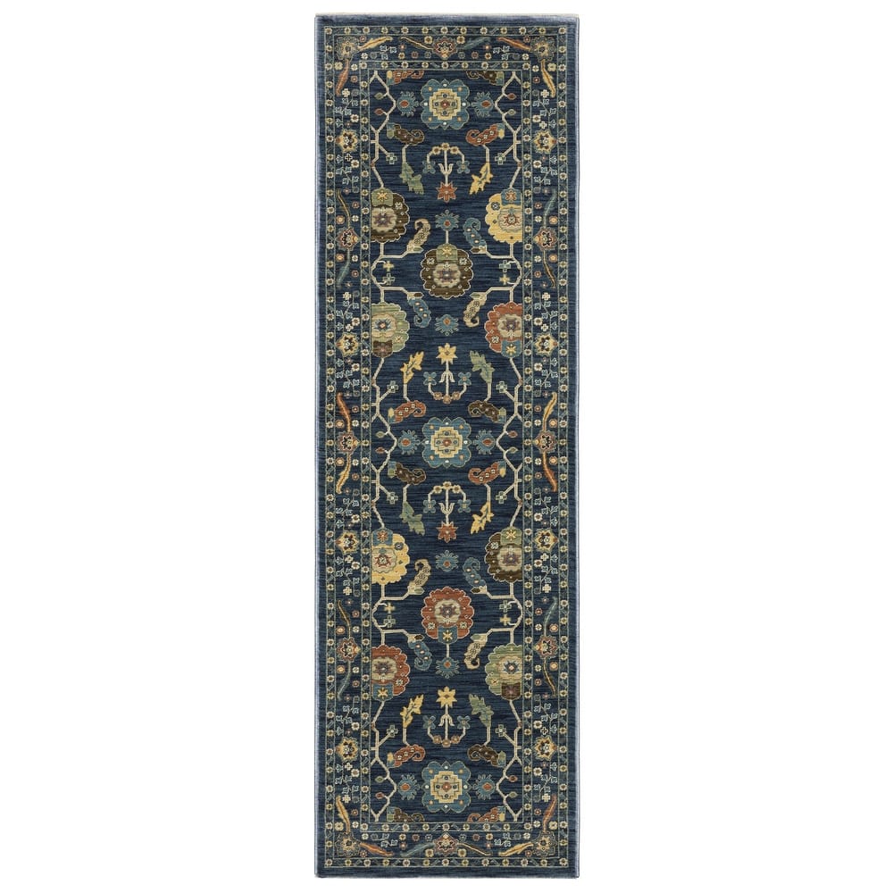 Style Haven Federica Bohemian Oriental Blue/Gold Fringe Edge Area Rug