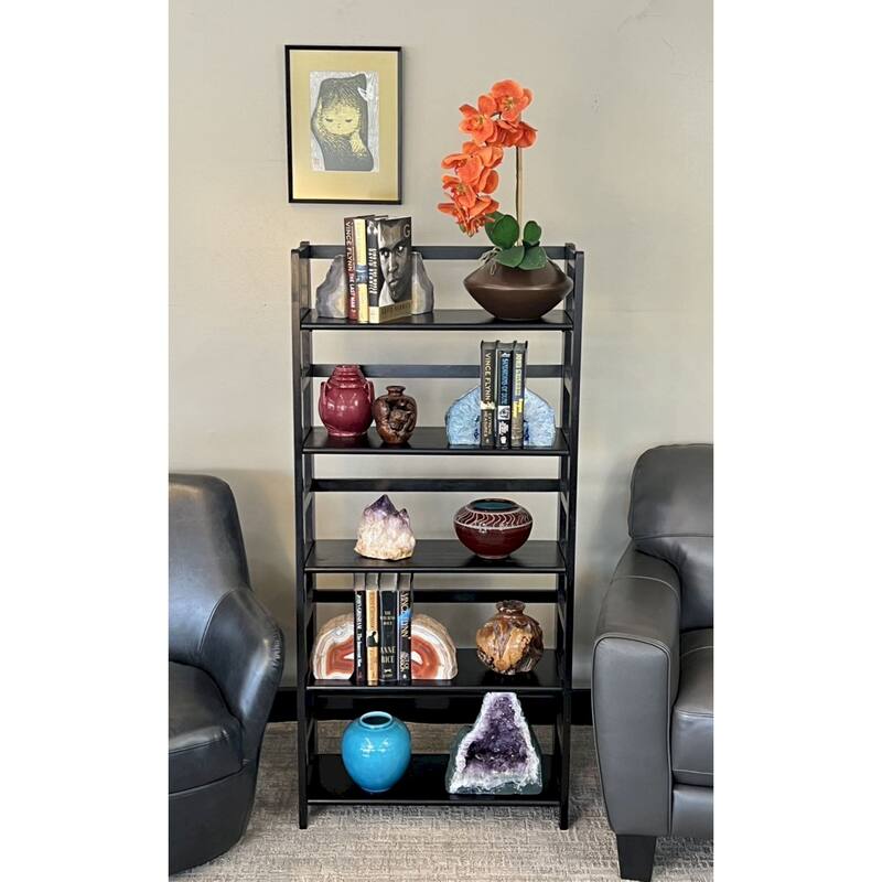 Solid Acacia 5 Tier Folding Bookcase