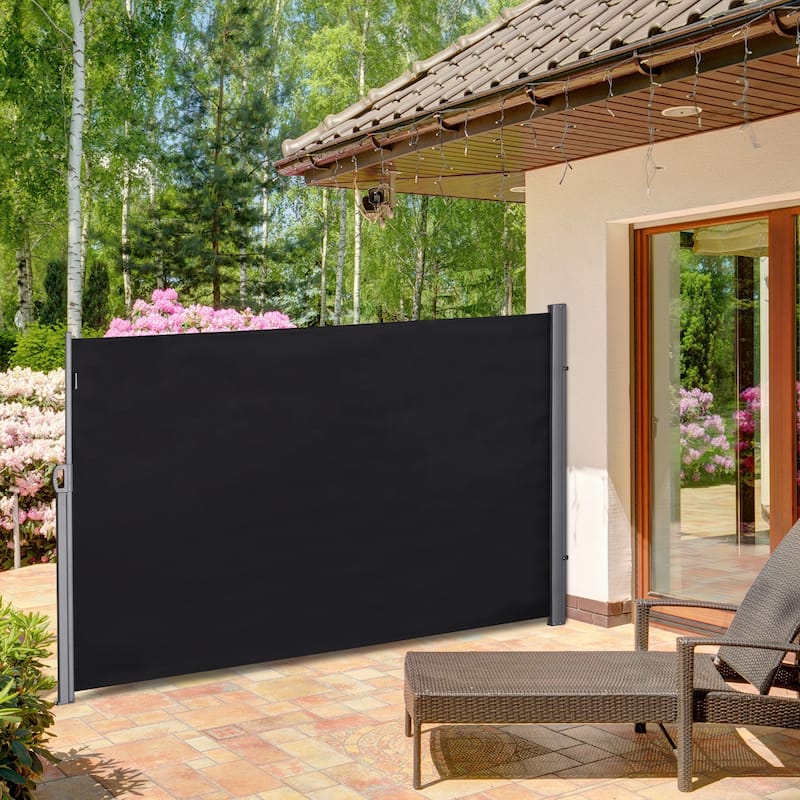 Outsunny Retractable Folding Side Awning Patio Outdoor Privacy Screen with Resistance to UV Rays & Wind, 6.5' High, Black