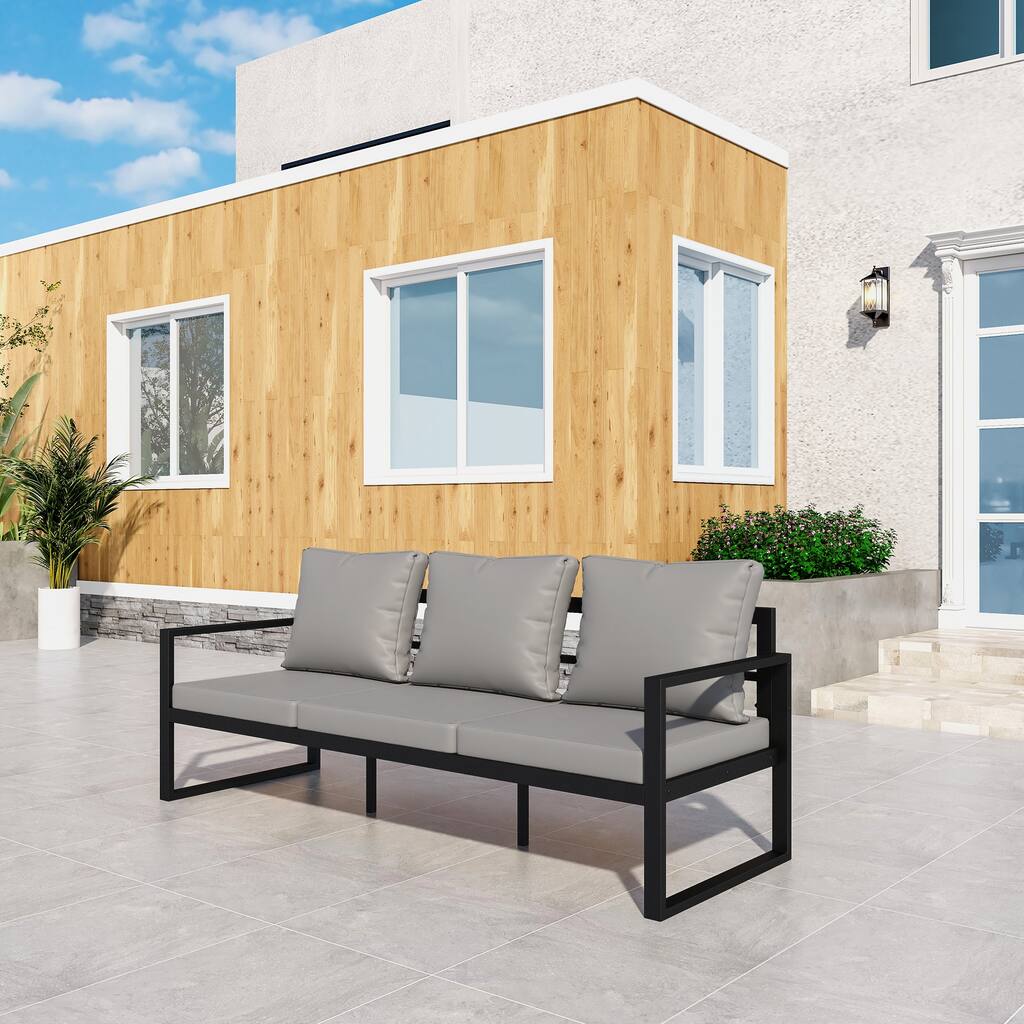 3-Seat All-Weather Outdoor Black Metal Sofa Chair