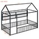 preview thumbnail 3 of 40, Twin Size Metal Bed House Bed Frame with Fence and Four Metal Grid Shelves