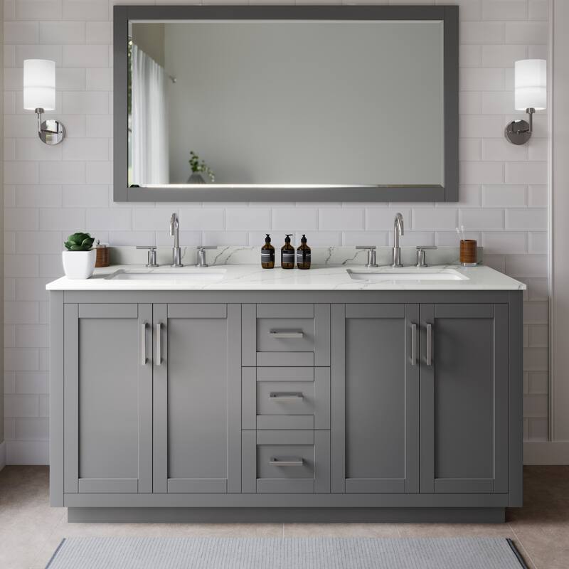 Wyndham Collection WCF292966D-QTZ-US3MXX Miranda 66" Free Standing - Dark Gray / Giotto Quartz Top / Brushed Nickel