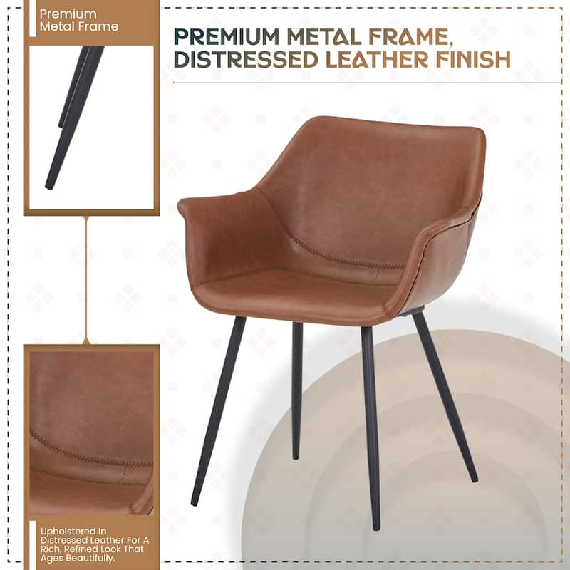 Markley Mid-Century Modern Vegan Leather Dining Chair - Waterproof Kitchen Side Chair with Matte Black Metal Legs
