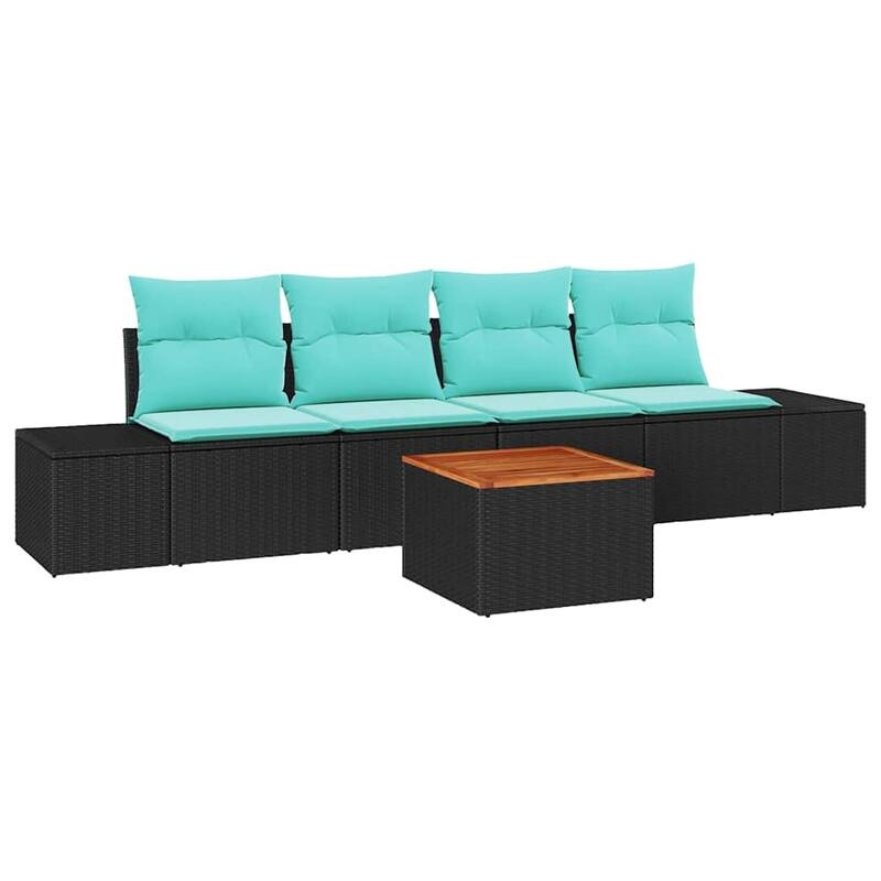 vidaXL 5 Garden Sofa Set with Cushions Black/Grey Poly Rattan - 115.7 x 24.4 x 27.2