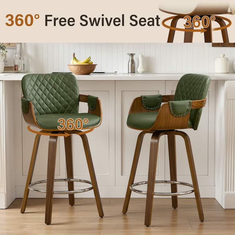 26-Inch Upholstered Swivel Counter Height Bar Stool with Armrests - 36.6"H x19.5"W x 21.3"D